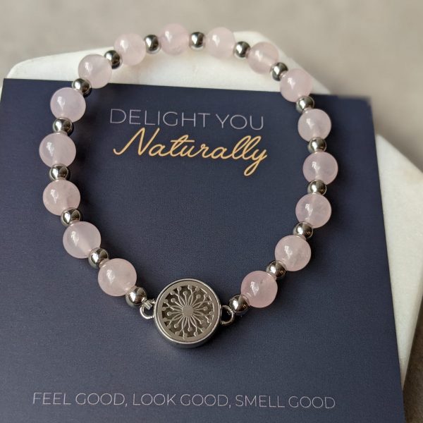 Diffuser Bracelet Hope – Rose Quartz with Stainless Steel (12mm Mini Locket)