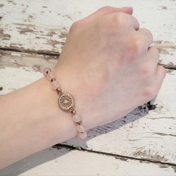 Diffuser Bracelet Hope  – Rose Quartz with Rose Gold (12mm Mini Locket) - Image 2